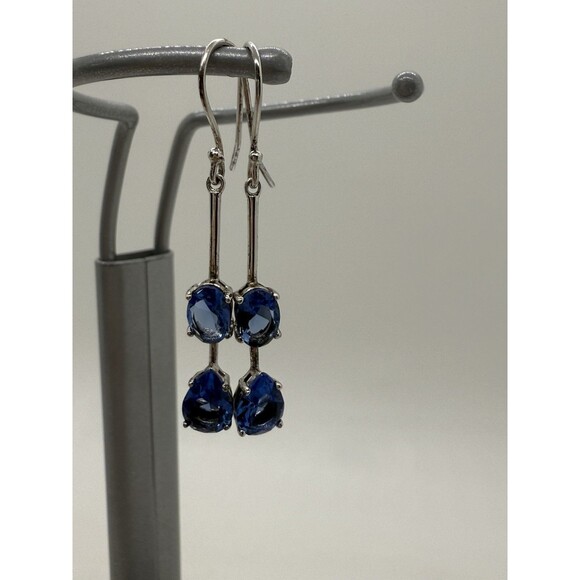 Vintage A.T.R. Jewelry 925 Sterling Silver Signed Tear Drop Earrings Blue Stone - Picture 7 of 12